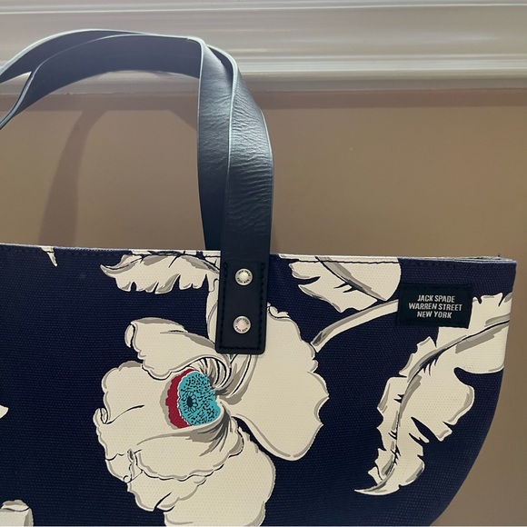 Jack Spade Poppy Floral Navy Canvas and Leather Tote Bag - Picture 6 of 12